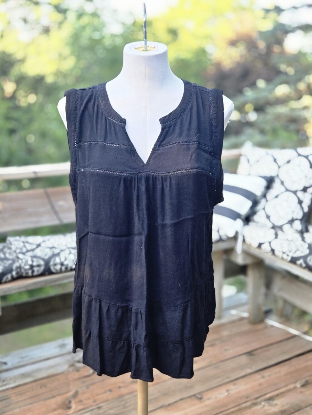 Loft Black Tiered Sleeveless Blouse XXL